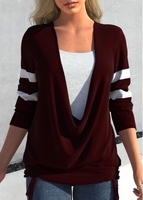 ROTITA Plus Size Tie Side Deep Red Faux Two Piece T Shirt