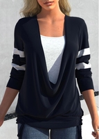 ROTITA Plus Size Tie Side Navy Faux Two Piece T Shirt