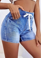 ROTITA Pocket Denim Blue Drawstring Waist Shorts