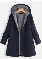 ROTITA Pocket Navy Hooded Long Sleeve Coat