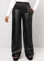ROTITA Pocket Straight Leg Black Elastic Waist Pants