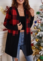 ROTITA Tartan Print Red Long Sleeve Coat