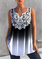 ROTITA Tribal Print Ombre Split Neck White Tank Top