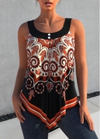 ROTITA Tribal Print Orange Asymmetric Hem Tank Top