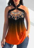 ROTITA Tribal Print Orange Ring Detail Tank Top