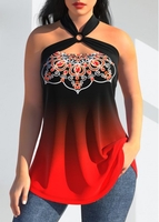 ROTITA Tribal Print Red Ring Detail Tank Top