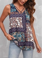 ROTITA Tribal Print Ring Detail Tank Top