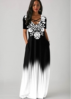 ROTITA Tribal Print Side Pocket Gradient Maxi Dress