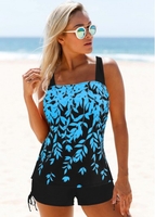 Rotita Womens Tankini Swimsuits With Shorts Drawstring Side Wide Strap Printed Tankini Set - S