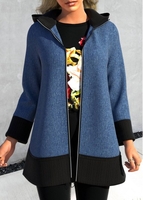 ROTITA Zipper Denim Blue Long Sleeve Hoodie
