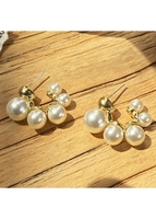 Round Gold Pearl Metal Detail Earrings