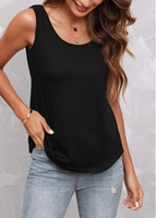 Round Neck Black Curved Hem Tank Top