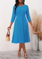 Round Neck Light Blue 3/4 Sleeve Black Friday Dress