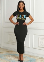 Round Neck Short Sleeve Letter Print Dress