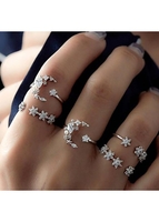 Silver Metal Bohemian Geometric Shape Ring Set