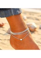 Silver Metal Heart Shape Anklet Set for Woman