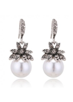 Silver Pearl Detail Sunflower Design Earrings