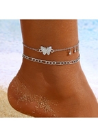 Silvery White Rhinestone Butterfly Anklet Set