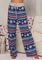 Snowflake Print Navy Drawastring High Waisted Pants