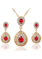 Teardrop Red Rhinestone Design Hollow Earrings and Necklace
