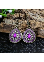Teardrop Retro Metal Detail Purple Earrings