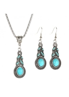 Tribal Design Metal Detail Turquoise Earrings and Necklace
