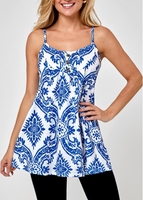 Tribal Print White Decorative Button Camisole Top
