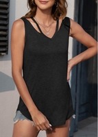 V Neck Cutout Black Tank Top