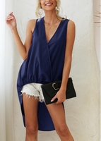 Wide Strap V Neck Navy Blue Tank Top