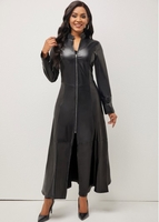 Zipper Black High Neck Long Sleeve Coat