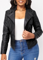 Zipper Black Lapel Long Sleeve Jacket