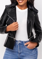 Zipper Black Lapel Long Sleeve Jacket
