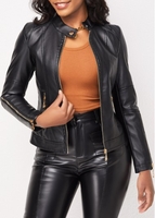 Zipper Black Stand Collar Long Sleeve Jacket