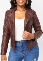 Zipper Dark Coffee Lapel Long Sleeve Jacket