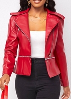 Zipper Wine Red Lapel Long Sleeve Jacket