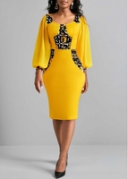 3/4 Sleeve Ginger Square Collar Dress