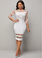 3/4 Sleeve Lace Patchwork Round Neck Dress