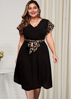 Animal Prints Plus Size V Neck Dress