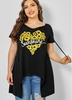 Asymmetric Hem Sunflower Print Plus Size T Shirt