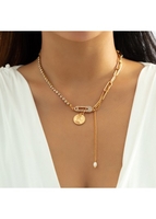 Asymmetrical Chain Design Gold Metal Detail Necklace