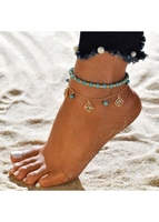 Beads Design Metal Detail Turquoise Anklet Set