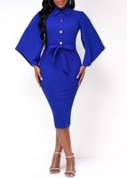 Belted 3/4 Sleeve Sapphire Blue Dress