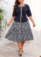 Belted Faux Two Piece Navy Plus Size Dress
