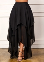 Black Asymmetric Hem High Waist Skirt