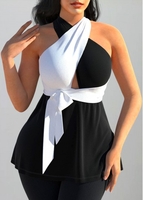 Black Cross Halter Tie Side Tank Top