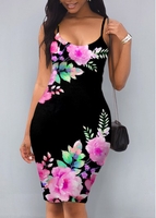 Black Floral Print Spaghetti Strap Dress