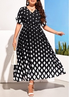Black Geometric Print Plus Size Dress