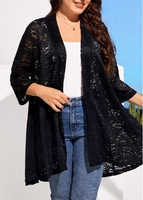 Black Lace Patchwork Plus Size Coat