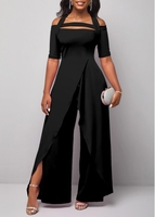 Black Plus Size Cold Shoulder Short Sleeve Jumpsuit