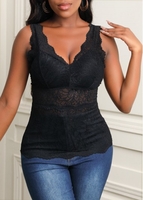 Black Wide Strap Lace Tank Top